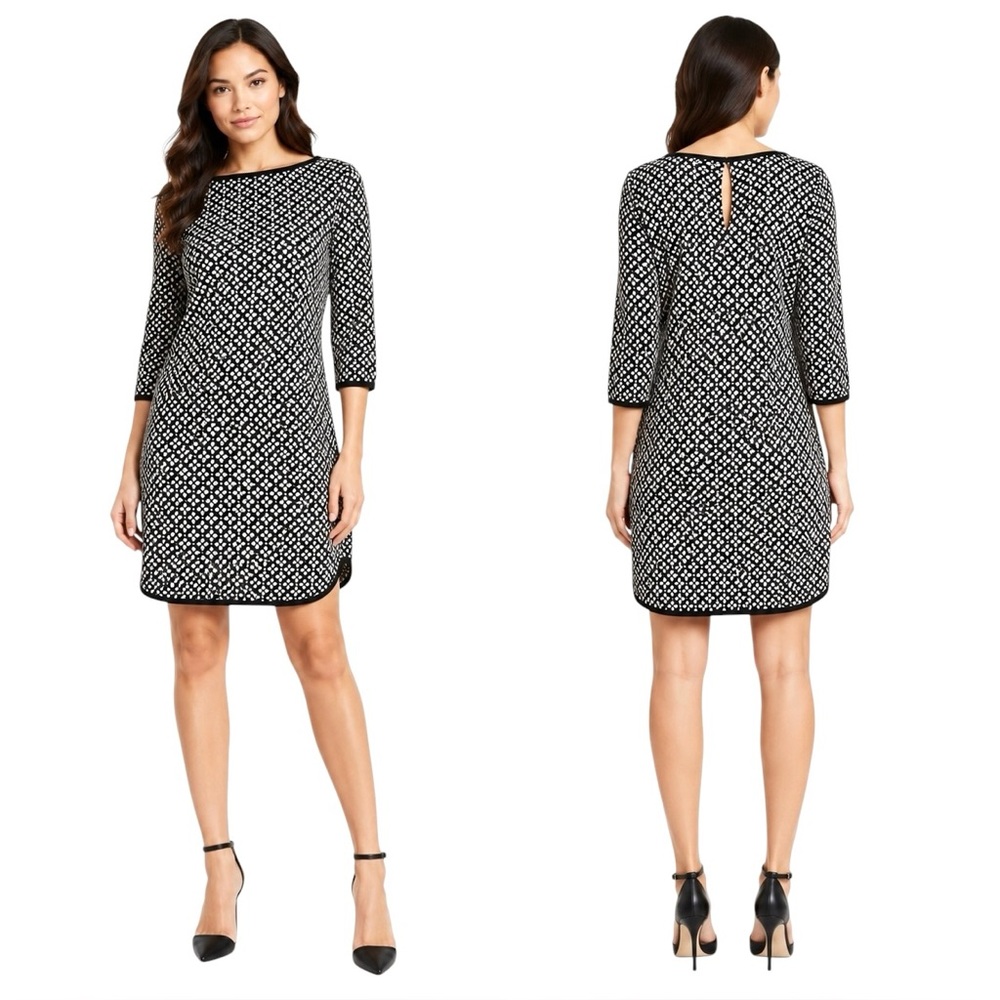 Max Studio Black Ivory Floral Knit Shift Dress XL NWT